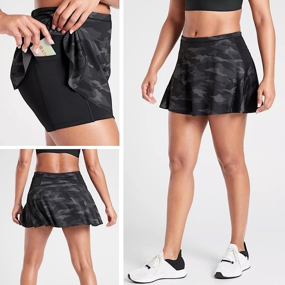 Athleta Match Point Supportive Athletic Skort w/ 5 Pockets in Black Camo Sz M - Picture 1 of 13